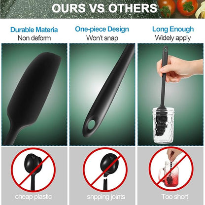 Patelai 2 Pieces Silicone Jar Spatula Long Handle Non-stick Rubber Scraper Heat Resistant Spatula Silicone Scraper for Jars, Smoothies, Blenders Cooking Baking Stirring Mixing Tools (Black)