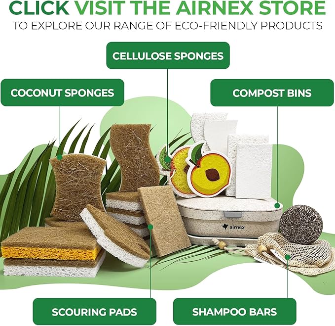 AIRNEX Biodegradable Natural Kitchen Sponges Pack of 6 - Cellulose and Coconut Walnut Scrubber Sponge - Eco Friendly Sponges for Dishes - Image 6