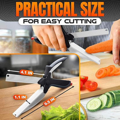 Cutting Board Scissors - 2 In 1 Kitchen Scissors with Cutting Board Knife Combo with Safety Lock and Storage Holder, Sharp Stainless Steel Blade, Dishwasher Safe - For Slicing Vegetables and Fruits