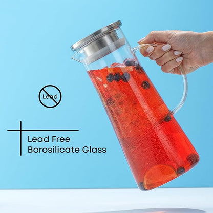 JoyJolt Glass Pitcher with Lid - 50oz Borosilicate Water Carafe, Jug with Stainless Steel Lid for Iced Tea, Lemonade, Juice, Mixed Drinks - Image 5