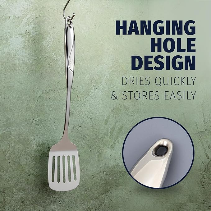 Zulay Kitchen Stainless Steel Slotted Turner - 14.8” Heat-Resistant Metal Spatula for Cooking, Frying & Grilling - Durable, Rust-Proof & Dishwasher Safe Kitchen Utensil for Everyday Use - Image 3