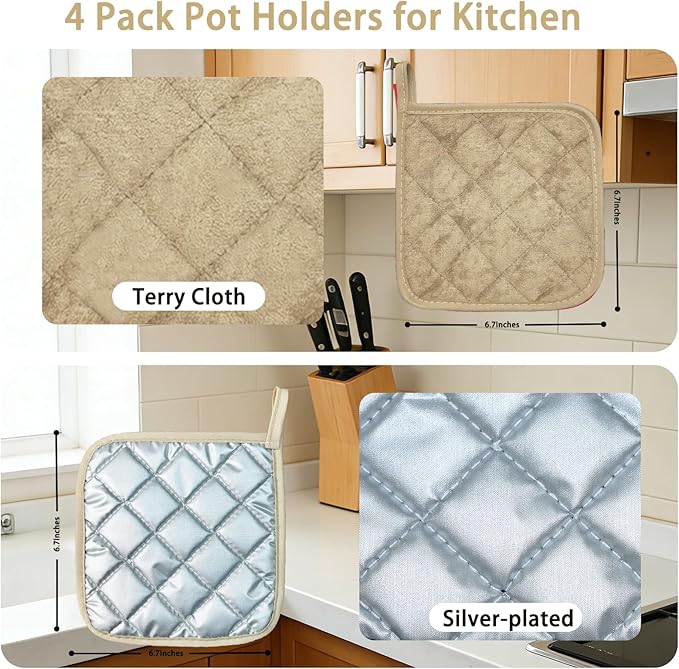 4 Pack Pot Holders for Kitchen Clearance Oven Potholders Sets for Kitchens Hot Pads for Kitchen Countertops Heat Resistant Milkshake - Image 4