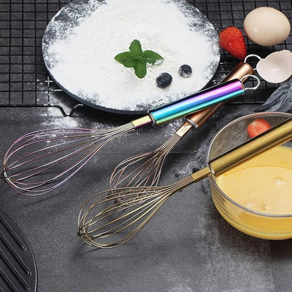 Berglander Colorful Whisks Set - Stainless Steel 8" Gold, 10" Rose Gold, 12" Rainbow Wire Whisks for Cooking - Image 2