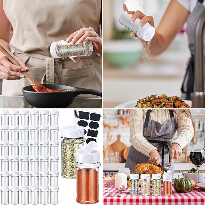 Eccliy 36 Pack 3 oz Clear Plastic Spice Jars with Label and Shaker Lids Empty Spice Bottles Seasoning Containers Seasoning Jars Shaker Condiment Pots for Pepper Herbs Powders (White) - Image 5