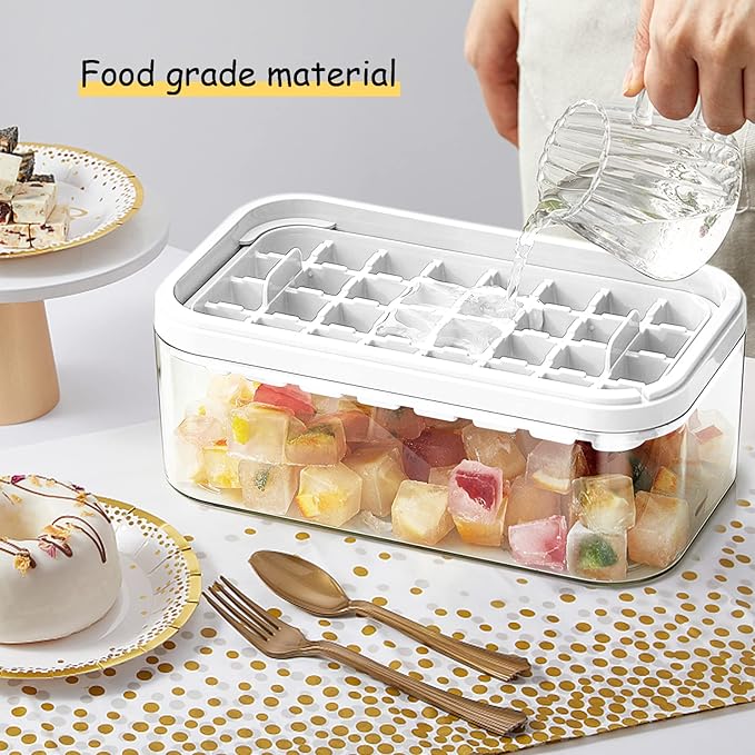 Ice Cube Tray with Lid and Bin, 2 Pack for Freezer, 64 Pcs Ice Cube Mold (White) - Image 5