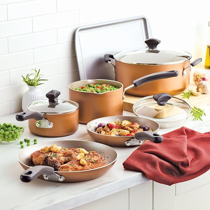 Farberware Cookstart DiamondMax Nonstick Cookware/Pots and Pans Set, Dishwasher Safe, Includes Baking Pan and Cooking Tools, 15 Piece - Copper - Image 9