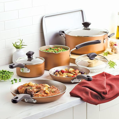 Farberware Cookstart DiamondMax Nonstick Cookware/Pots and Pans Set, Dishwasher Safe, Includes Baking Pan and Cooking Tools, 15 Piece - Copper - Image 9