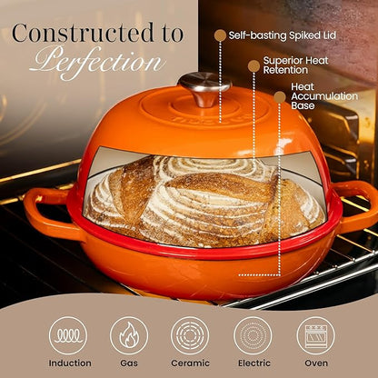 Enamelled Cast Iron Dutch Oven Pot – Dutch Oven For Sourdough Bread Baking – Cast Iron Bread Pot – Orange, 6 Quarts, 26cm – by Nuovva - Image 5