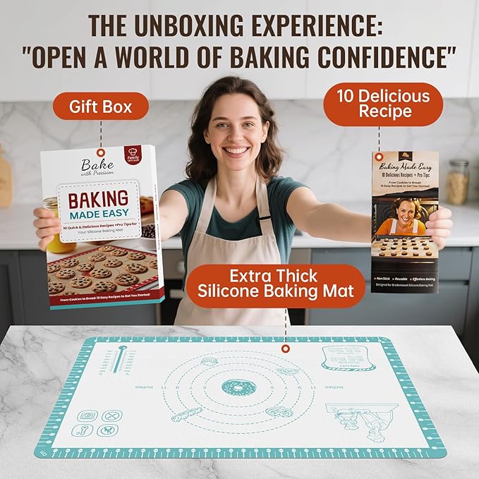 Non Stick Silicone Pastry Mat with 10 Quick Recipes ，Silicone Mat for Dough Rolling Baking Sheet for Cookies, Pizza,Bread, Surdough,Fondant Mat for Kitchen Counter, Extra Large and Oven Safe - Image 2