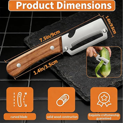 NEW Premium Vegetable Peeler with Wooden Handle and Bottle Opener: 2-in-1 Stainless Steel Kitchen Tool for Fruit Apple Potato Pumpkin Papaya (1Pcs) - Image 3