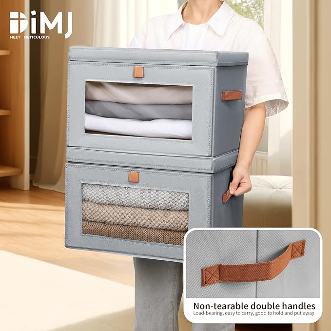 DIMJ Storage Bins with Lids - 6 Pack Large Fabric Closet Organizer with Window & Handles, Collapsible Decorative Storage Boxes for Shelves Under Bed, Books Clothes Blankets Sweaters Organization - Image 6