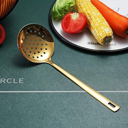 Gold Skimmer, Berglander Metal Strainer With Titanium Gold Plating, Kitchen Cooking Skimmers For Non-Stick Cookware, Dishwasher Safe, Easy to Clean - Image 2