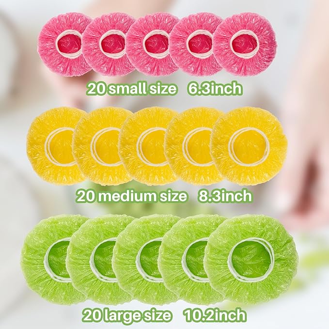MAQIHAN 60Pcs Bowl Covers Reusable - Plastic Bowl Cover Elastic Fresh Keeping Bags Wrap Reusable Plastic Stretch Elastic Food Storage Covers Sourdough Baking Bread Proofing Rising（3 Sizes） - Image 2