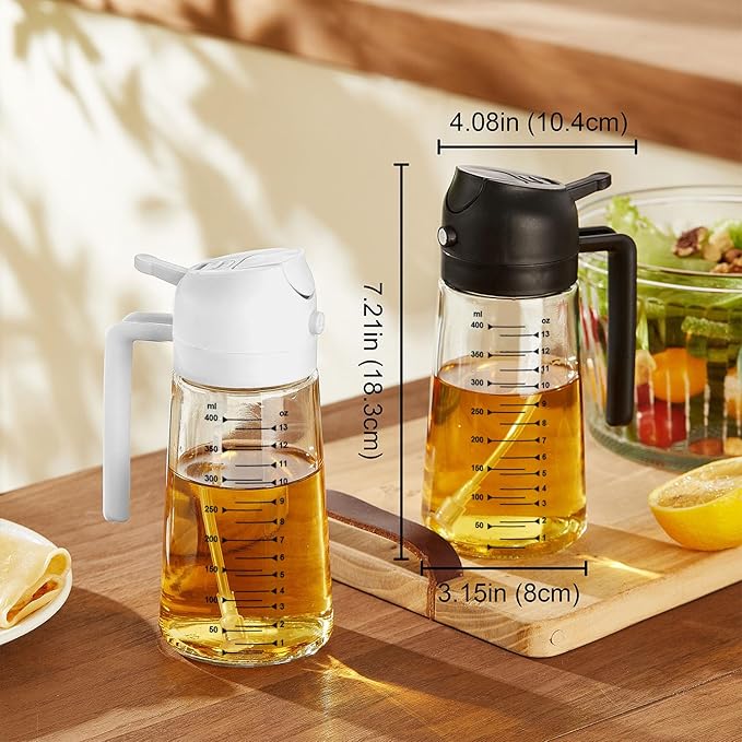 TrendPlain 16oz/470ml Glass Olive Oil Sprayer for Cooking – 2 in 1 Olive Oil Dispenser Bottle for Kitchen Gadgets and Air Fryer Accessories, Salad, BBQ - Ash - Image 5