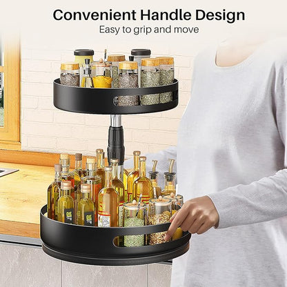 Lazy Susan Organizer Spice Rack - 2 Tier Height Adjustable Spice Organization for Cabinet, Metal Seasoning Organizer Lazy Turntable Spice Organizer for Table Top Pantry Kitchen Storage (10 inch) - Image 9