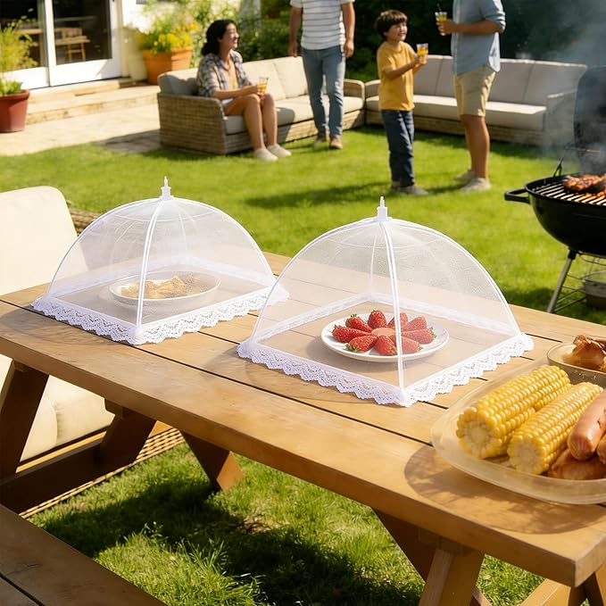 HBlife 3 Pack Pop-Up Mesh Food Cover Tent for Outside,14 Inches Reusable and Collapsible Outdoor Food Covers Net for Party Picnic, BBQ, Camping, Gardening - Image 3