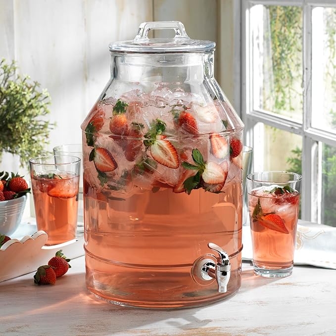 3 Gallon Glass Drink Dispensers For Parties,Classic Mason Jug Beverage Dispensers With Glass Lid With Handle And 100% Leakproof Spigot.Glass Water Jug Dispenser,Lemonade Dispenser - Image 3