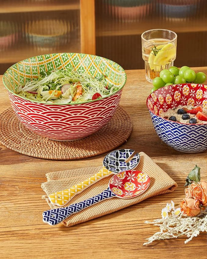 Metahom Ceramic Mixing Bowls for Kitchen, Colorful Nesting Bowls, Large Serving Bowls for Prepping, Baking, Mixing, Salad, Microwave Dishwasher Safe, 3.7/2.3/1.4 Qt, Set of 3 - Image 5