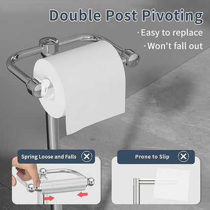 RARXTR Toilet Paper Holder Stand, Post Pivoting Design Free Standing Toilet Paper Holder, SUS304 Stainless Steel Toilet Paper Roll Holder, Heavy Stable Base (Chrome)