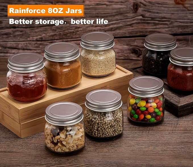 Mason Jars 8 oz 30 Pack- Small Mason Jars With Silver Lids -1/4 Quart Canning Jars| Storage Glass Jars With Lids For Jelly, Jam, Honey, Pickles - Spice Glass Jars - With 30 Chalkboard Labels - Image 2