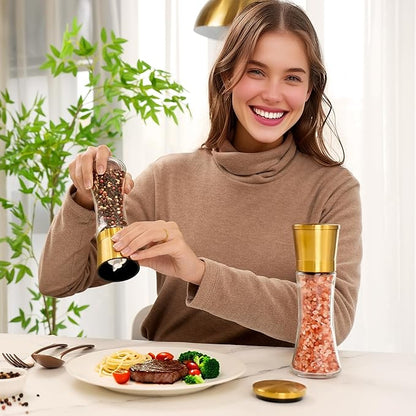 VEVOK CHEF Gold Salt and Pepper Grinder Mill Set Stainless Steel Pepper Shaker Adjustable Ceramic Coarseness Salt Grinder Black Pepper Spice Grinder Mill - Image 2