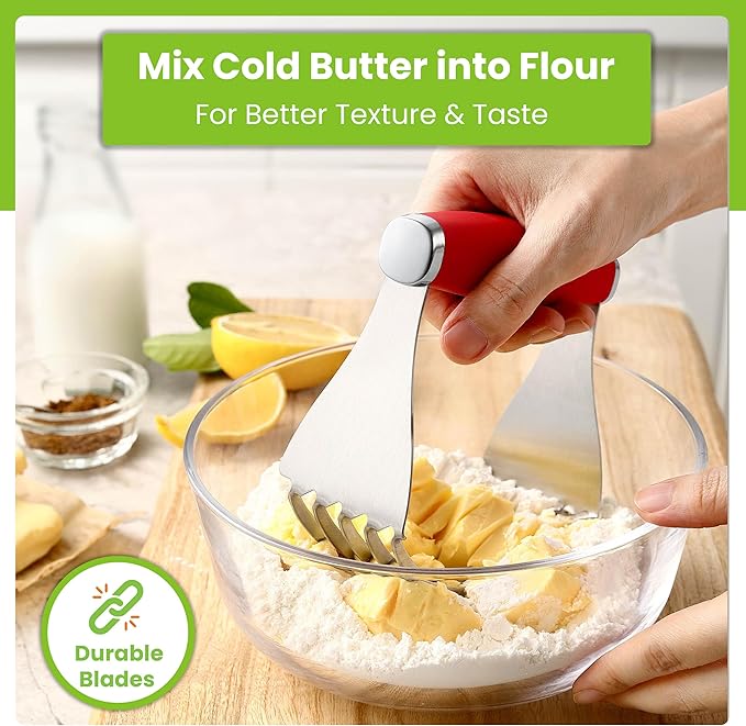 Spring Chef XL Stainless Steel Pastry Cutter Tool for Baking - Heavy Duty Dough Blender - Butter & Dough Cutter Tool with Sharp Blades - Pastry Blender for Easy Mixing - Dishwasher Safe - Red - Image 6