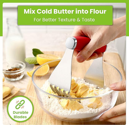Spring Chef XL Stainless Steel Pastry Cutter Tool for Baking - Heavy Duty Dough Blender - Butter & Dough Cutter Tool with Sharp Blades - Pastry Blender for Easy Mixing - Dishwasher Safe - Red - Image 6