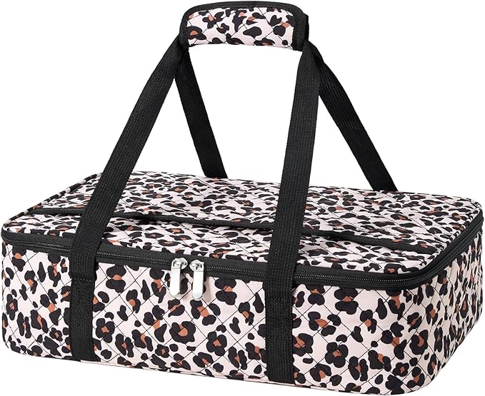 Insulated Casserole Carrier Portable Food Tote for Hot or Cold – Fits 9"x13" Baking Dish, Lasagna Holder for Parties, Picnic, Travel, Beach - Leopard Print