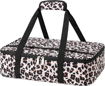 Insulated Casserole Carrier Portable Food Tote for Hot or Cold – Fits 9"x13" Baking Dish, Lasagna Holder for Parties, Picnic, Travel, Beach - Leopard Print