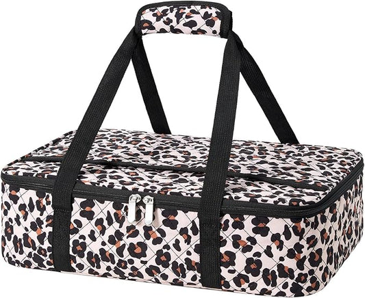 Insulated Casserole Carrier Portable Food Tote for Hot or Cold – Fits 9"x13" Baking Dish, Lasagna Holder for Parties, Picnic, Travel, Beach - Leopard Print