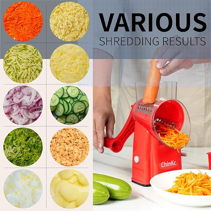 Upgrade Rotary Cheese Grater Shredder with Handle, Strong Suction Base, Multi-purpose Rotary Grater Slicer with 5 Interchangeable Blades for Ice, Vegetables, Fruit, Nuts with Blade Storage Box - Image 3