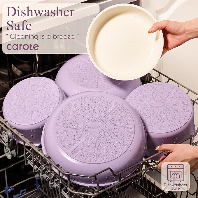CAROTE Pots and Pans Set Non Stick, Cookware Sets, 19pcs Kitchen Set, Oven/Fridge Safe, Space Saving Pots Set, Nonstick Set with Versatile Removable/Detachable Handle, Induction RV Set, Purple - Image 7