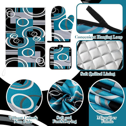 Jingmore 6 Pcs Kitchen Decor Set Accessory Farmhouse Kitchen Towels Pot Holders Oven Mitts Set 2 Dish Towels 2 Pot Holders 2 Cooking Mittens Oven Glove for Cooking(Teal,White, Gray,Geometric) - Image 6