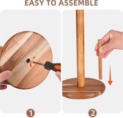 Acacia Wood Paper Towel Holder Countertop, Wooden Paper Towel Holder Thicken Base for Kitchen, Easy to Assemble, Sturdy, Durable, Natural Wood Color - Image 6