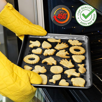 NutriChef 2-Piece XL Mega Cookie Sheet Baking Pans Set - 22" x 16" Extra Large Nonstick Carbon Steel Oven Baking Tray Pans, Stackable Bakeware, Black - NCLGBP16