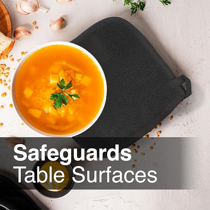 RITZ Terry Potholder & Hot Pad: Unparalleled Heat Resistant, Durable 100% Cotton – Ergonomically Designed for Optimal Grip – Easy-Care Machine Washable – 4-Pack, Black - Image 4