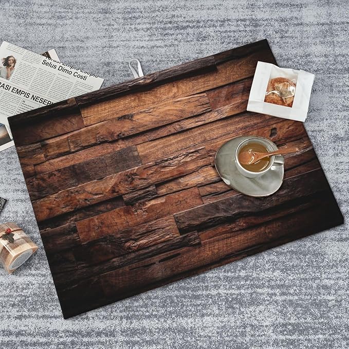 Dark Wood Dish Drying Mat Vintage Natural Wooden Board Rustic Farmhouse Style Drying Rack Pad Countertop Dishes Ultra Absorbent Microfiber Kitchen Counter Mat 18x24 Inch