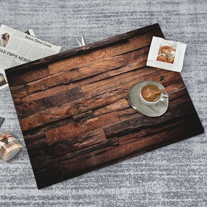 Dark Wood Dish Drying Mat Vintage Natural Wooden Board Rustic Farmhouse Style Drying Rack Pad Countertop Dishes Ultra Absorbent Microfiber Kitchen Counter Mat 18x24 Inch