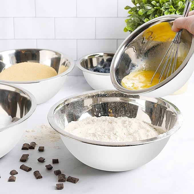 WHYSKO Meal Prep Stainless Steel Mixing Bowls Set, Home, Refrigerator, and Kitchen Food Storage Organizers | Ecofriendly, Reusable, Heavy Duty (White) - Image 5