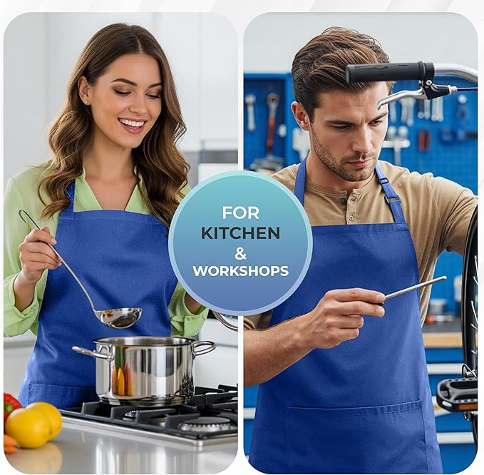 Utopia Kitchen 4 Pack Bib Apron Adjustable with 2 Pockets, Water and Oil Resistant, Cooking Kitchen Chef Apron for Women Men - Image 5