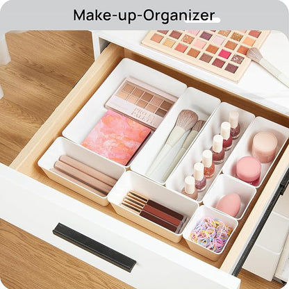 Vtopmart 25 PCS Plastic Drawer Organizers Set, 4-Size Versatile Bathroom and Vanity Drawer Organizer Trays, Storage Bins for Makeup, Bedroom, Kitchen Gadgets Utensils and Office - Image 4