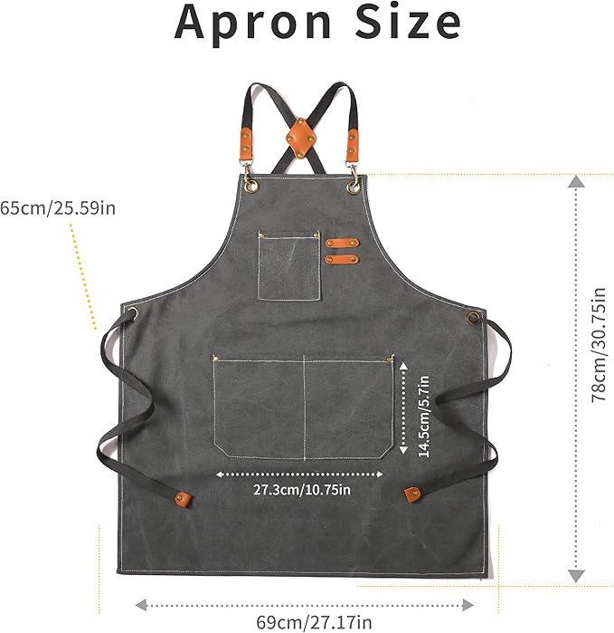 Tosewever Canvas Cross Back Chef Cotton Aprons for Men Women with Large Pockets - Image 6