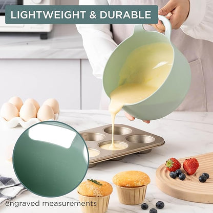 COOK WITH COLOR Nesting Plastic Mixing Bowl Set with Pour Spouts and Handles, Ombre Mint, 4 Piece Non-Slip - Image 2