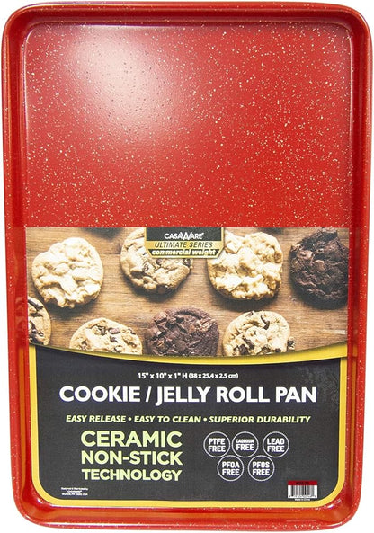 casaWare 3pc Ultimate Commercial Weight Cookie Sheet Set, Two 15 x 10-Inch Pans, One 13 x 9-Inch-Inch Pan (Red Granite) - Image 3