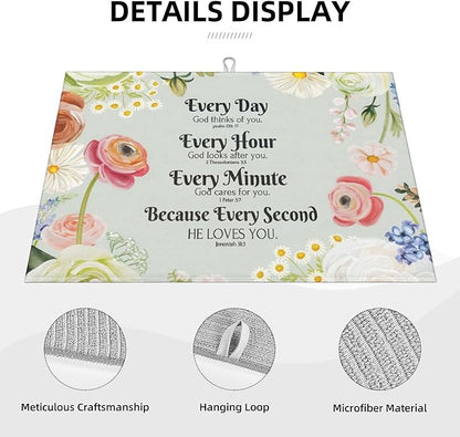 Vintage Country Watercolor Wildflowers Dish Drying Mat for Kitchen Counter, 18"x24" Microfiber Absorbent Fast Dry Mat, 2Pcs Dish Mat Faucet Mats Sets, Large Drying Kitchen Mat Kitchen Drying Pad