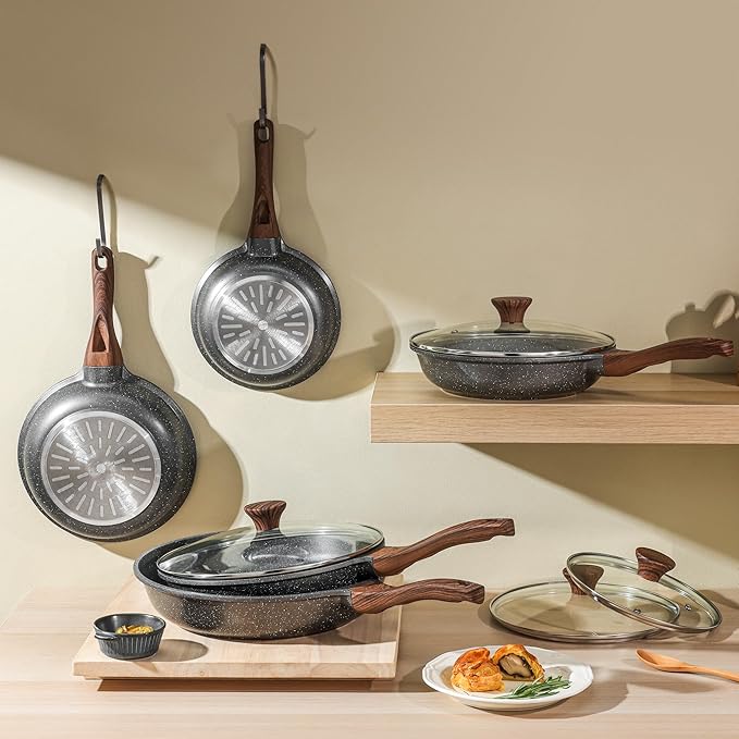 SENSARTE Nonstick Frying Pan Skillet, Swiss Granite Coating Omelette Pan, Healthy Stone Cookware Chef's Pan, PFOA Free (8/9.5/10/11/12.5 Inch) (8 Inch) - Image 9
