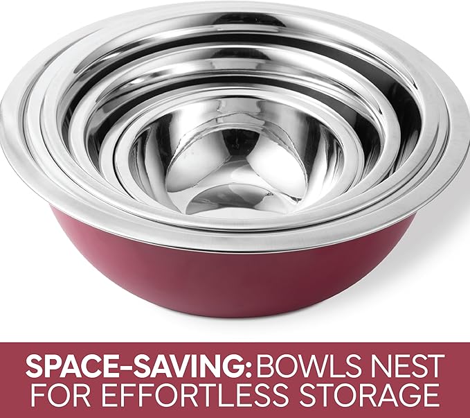 COOK WITH COLOR Stainless Steel Mixing Bowls Set - Nesting Bowls, 6 Pieces, Rose - Image 4