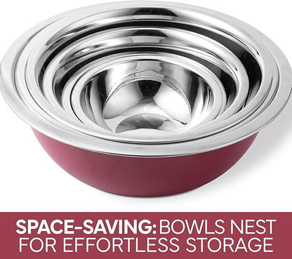 COOK WITH COLOR Stainless Steel Mixing Bowls Set - Nesting Bowls, 6 Pieces, Rose - Image 4