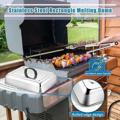 HaSteeL Rectangular Basting Cover, Stainless Steel Cheese Melting Dome Steaming Cover Lid, Heavy Duty Griddle Grill Accessories for Flat Top Teppanyaki BBQ Kitchen Indoor & Outdoor, Dishwasher Safe