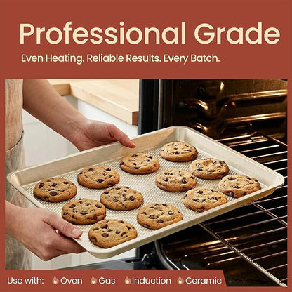 Diamond Bottom Cookie Sheet Set of 2, Nonstick White Marble Carbon Steel Baking Pans for Crisp Baking, Space-Saving Stackable Trays, PFOA, PFOS, PTFE Free, Oven Safe Up to 450°F, Small & Medium Pans - Image 3